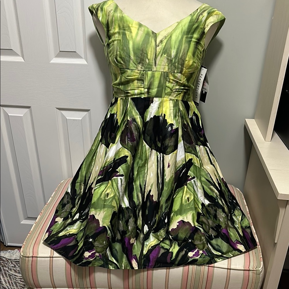 NEW Floral Green and Black Dress